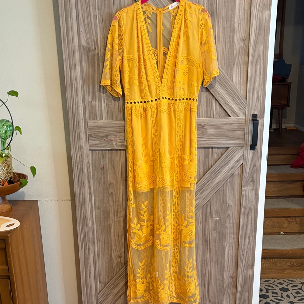 Vintage Sunflower Lace Maxi Dress Romper